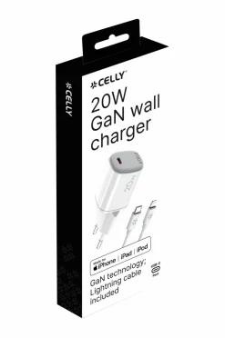 Celly Usb-oplader Gan 1 x Usb-c PD 20w + Lightning-kabel