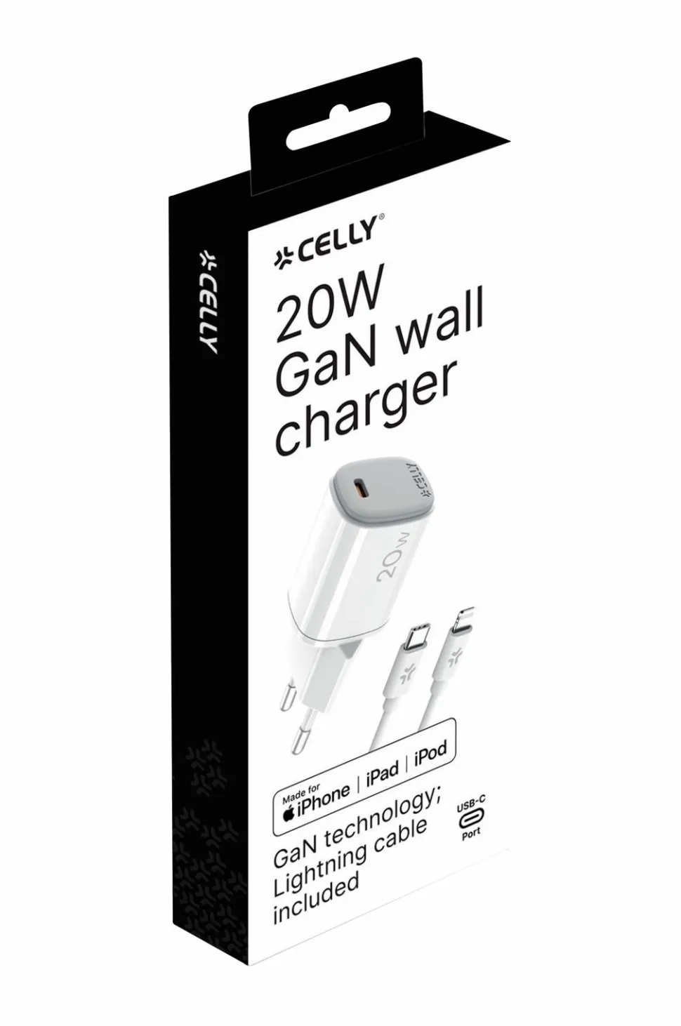 Celly Usb-oplader Gan 1 x Usb-c PD 20w + Lightning-kabel