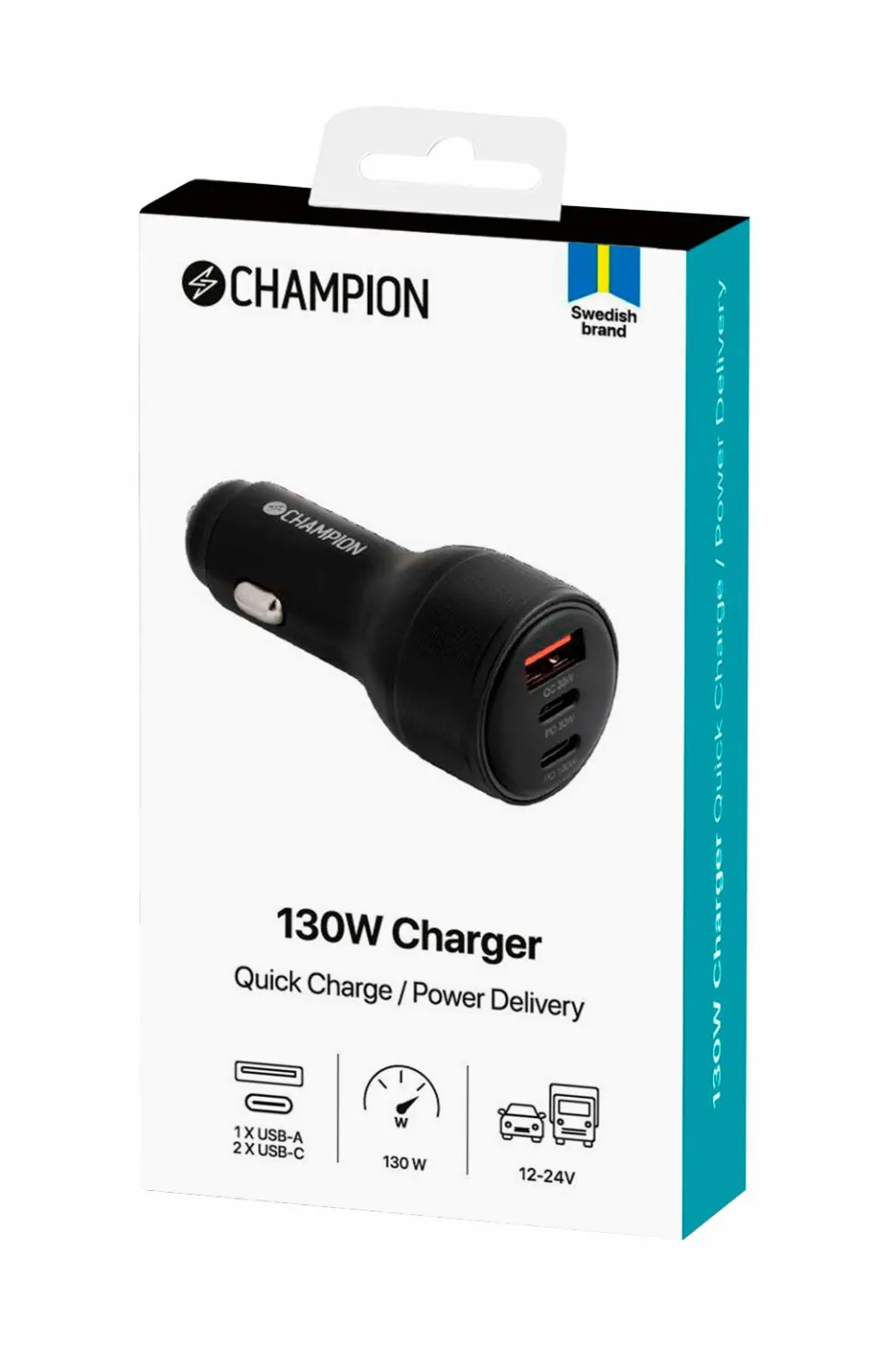 Champion Nordic Biloplader 30W 3-port QC/PD