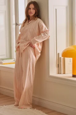 Ellos Home Natbukser Elly Stripe i genanvendt halvlinned