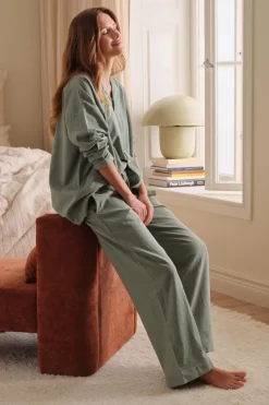 Ellos Home Pyjamasskjorte Long Sleeve Shirt Elly i genanvendt halvlinned