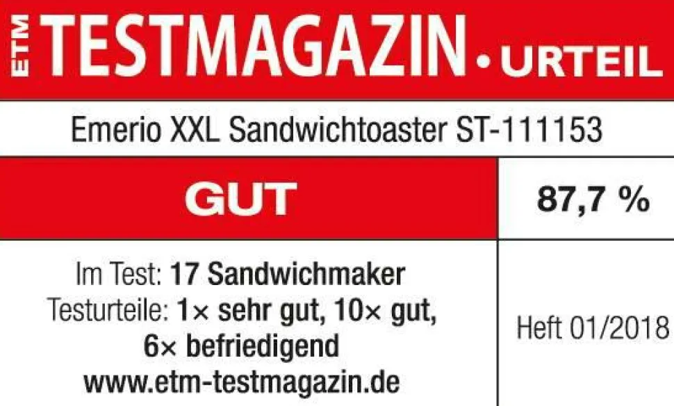 Emerio Sandwichtoaster, 4 skiver XXL