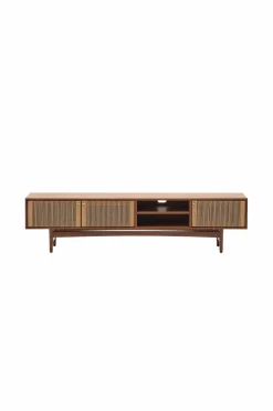 Kave Home Elan Tv skab 3 døre finer og massiv valnød og snor 200 x 50 cm Fsc 100% Fsc