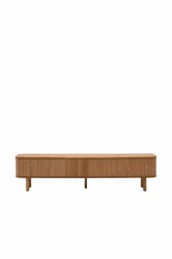 Kave Home Mailen tv-bord med 2 døre i askefinér med mørk finish 200 x 50 cm