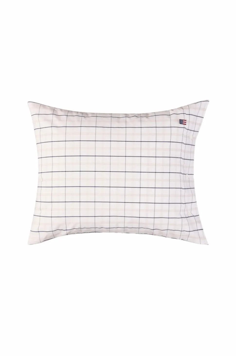 Lexington Hvid/beige/navy ternet bomuldspoplin-pudebetræk