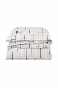 Lexington Hvid/beige/navy ternet bomulds-poplin dynebetræk