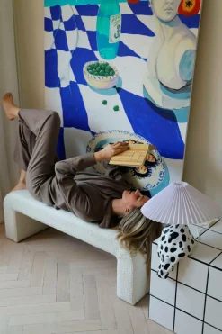 Pastill Odette bænk i bouclé 120x41 cm
