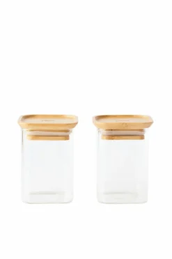 Pebbly Sæt med 2 firkantede glasbokse Xs med bambuslåg - 240 ml