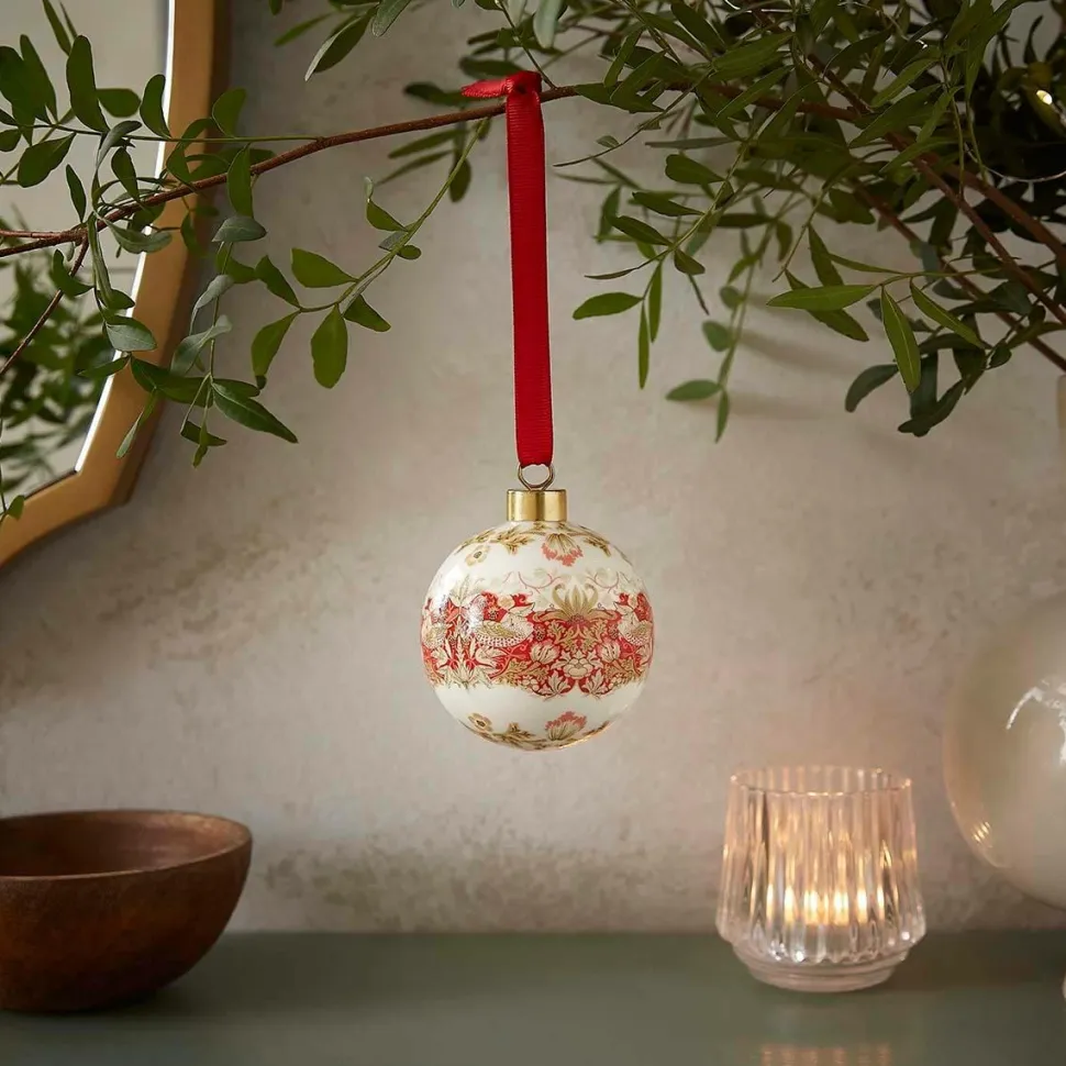 Spode Bauble Strawberry Thief, Madder 7.5cm