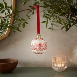 Spode WM Bauble - Strawberry Thief, Indian Red